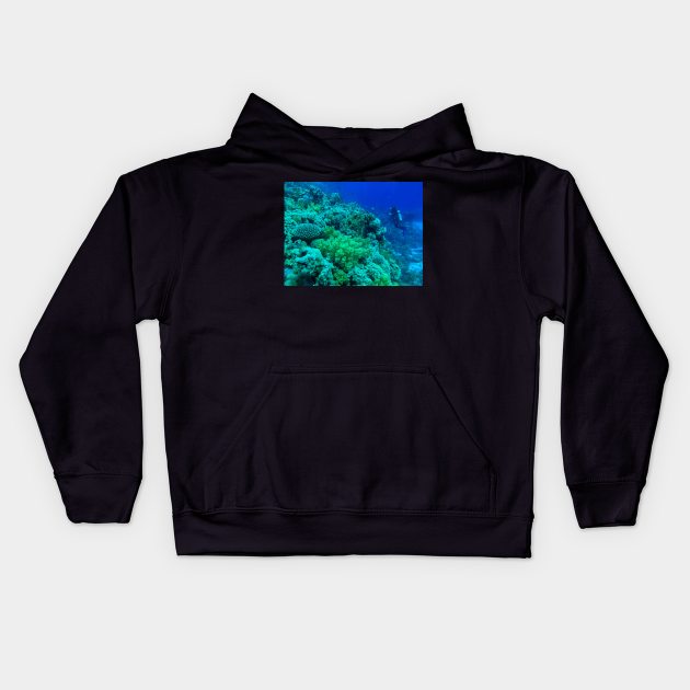 Coral reef and scuba diver Kids Hoodie by likbatonboot
